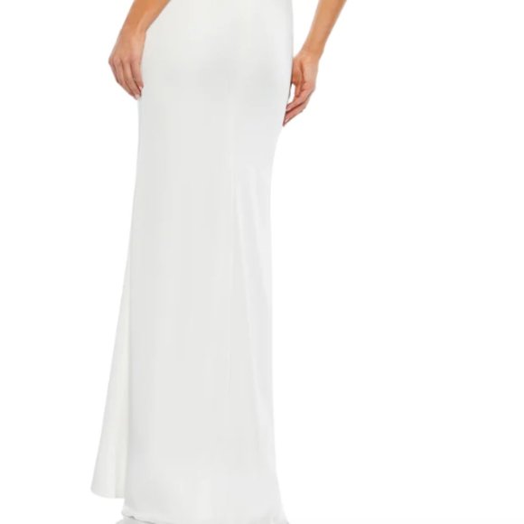 MAC DUGGAL BEADED CAP SLEEVE BATEAU COLUMN WHITE GOWN sz 8 - Picture 5 of 5